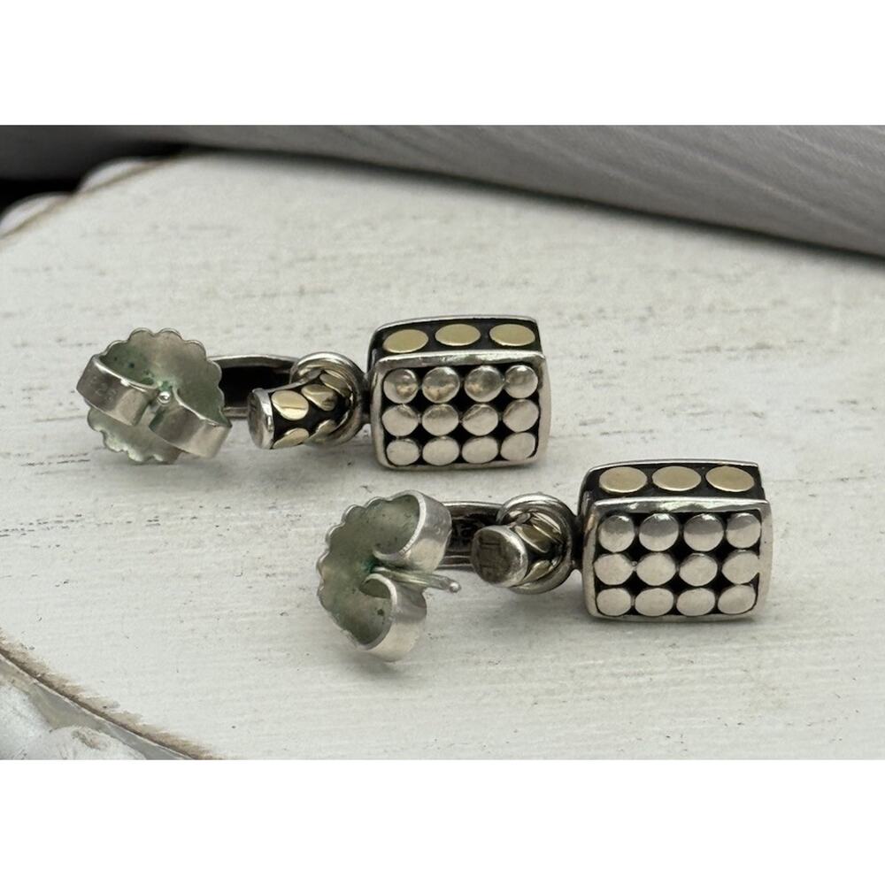 John Hardy Sterling Silver 925 & 18k Yellow Gold Dot Drop Earrings 11.08G / 1 In - Picture 4 of 8